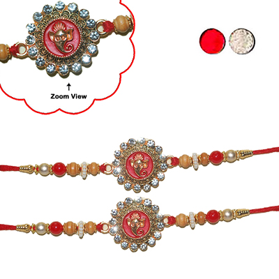 "Stone Studded Rakhi - SR-9360 A -code022- (2 RAKHIS) - Click here to View more details about this Product